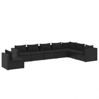 8-tlg. Garten-Lounge-Set mit Kissen Poly Rattan Schwarz