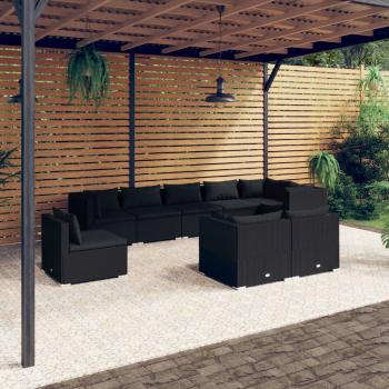 ARDEBO.de - 9-tlg. Garten-Lounge-Set mit Kissen Poly Rattan Schwarz