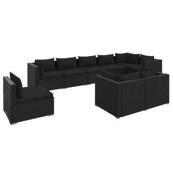 9-tlg. Garten-Lounge-Set mit Kissen Poly Rattan Schwarz