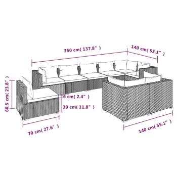 9-tlg. Garten-Lounge-Set mit Kissen Poly Rattan Schwarz