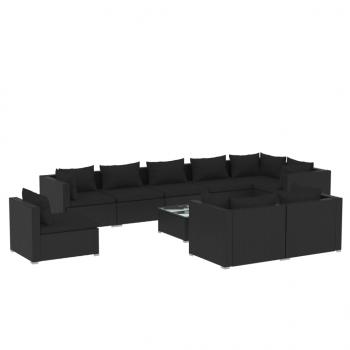 10-tlg. Garten-Lounge-Set mit Kissen Poly Rattan Schwarz