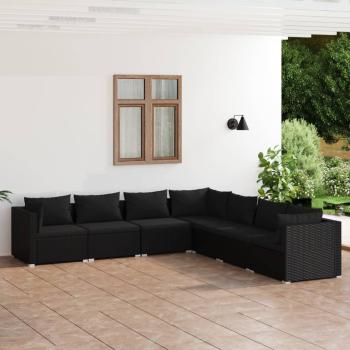 ARDEBO.de - 7-tlg. Garten-Lounge-Set mit Kissen Poly Rattan Schwarz