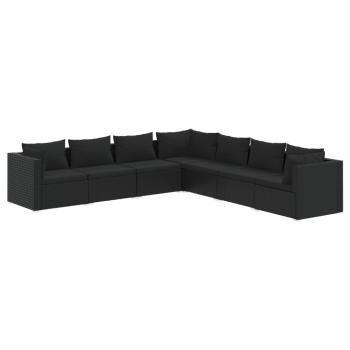7-tlg. Garten-Lounge-Set mit Kissen Poly Rattan Schwarz