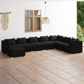 ARDEBO.de - 8-tlg. Garten-Lounge-Set mit Kissen Poly Rattan Schwarz