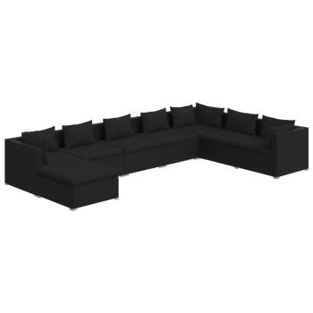 8-tlg. Garten-Lounge-Set mit Kissen Poly Rattan Schwarz