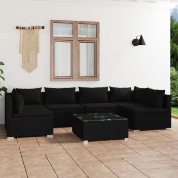 ARDEBO.de - 7-tlg. Garten-Lounge-Set mit Kissen Poly Rattan Schwarz