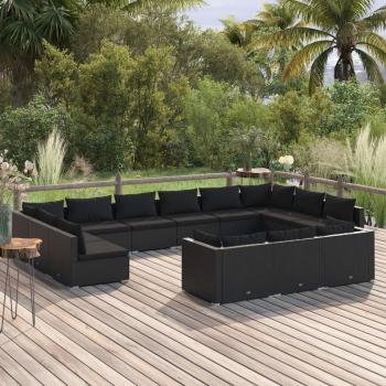 ARDEBO.de - 13-tlg. Garten-Lounge-Set mit Kissen Schwarz Poly Rattan