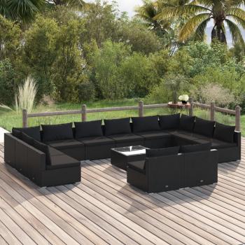 ARDEBO.de - 13-tlg. Garten-Lounge-Set mit Kissen Schwarz Poly Rattan