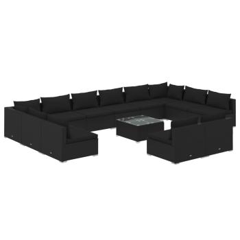13-tlg. Garten-Lounge-Set mit Kissen Schwarz Poly Rattan