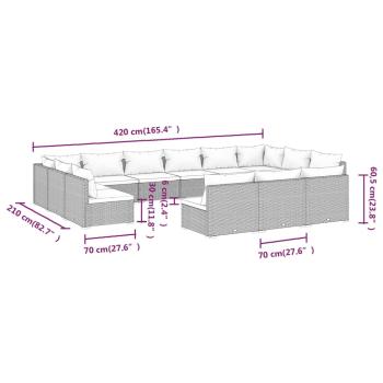 13-tlg. Garten-Lounge-Set mit Kissen Schwarz Poly Rattan