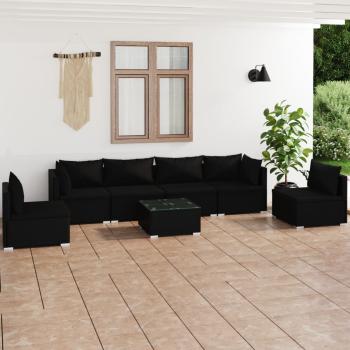 ARDEBO.de - 7-tlg. Garten-Lounge-Set mit Kissen Poly Rattan Schwarz