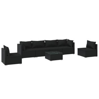 7-tlg. Garten-Lounge-Set mit Kissen Poly Rattan Schwarz