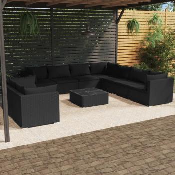 ARDEBO.de - 10-tlg. Garten-Lounge-Set mit Kissen Schwarz Poly Rattan