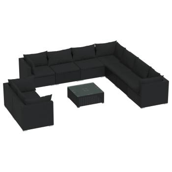 10-tlg. Garten-Lounge-Set mit Kissen Schwarz Poly Rattan
