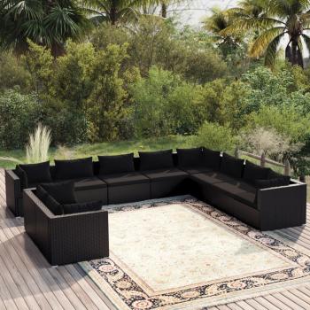 ARDEBO.de - 10-tlg. Garten-Lounge-Set mit Kissen Schwarz Poly Rattan