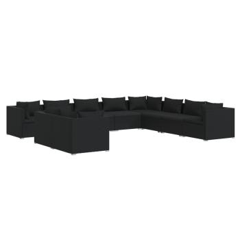 10-tlg. Garten-Lounge-Set mit Kissen Schwarz Poly Rattan