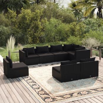 ARDEBO.de - 8-tlg. Garten-Lounge-Set mit Kissen Poly Rattan Schwarz