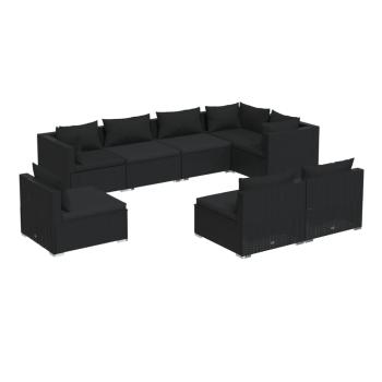 8-tlg. Garten-Lounge-Set mit Kissen Poly Rattan Schwarz