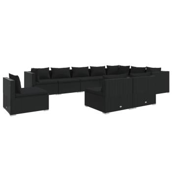 10-tlg. Garten-Lounge-Set mit Kissen Poly Rattan Schwarz