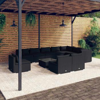 ARDEBO.de - 11-tlg. Garten-Lounge-Set mit Kissen Poly Rattan Schwarz