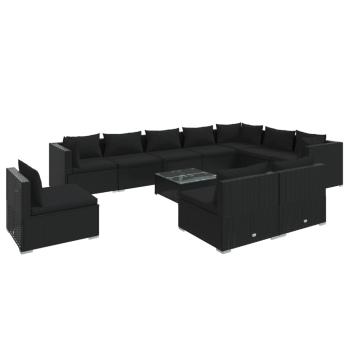 11-tlg. Garten-Lounge-Set mit Kissen Poly Rattan Schwarz