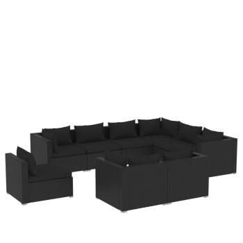 9-tlg. Garten-Lounge-Set mit Kissen Poly Rattan Schwarz