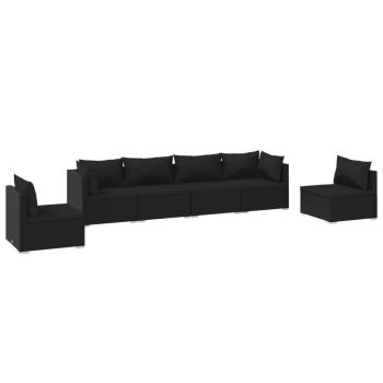 6-tlg. Garten-Lounge-Set mit Kissen Poly Rattan Schwarz
