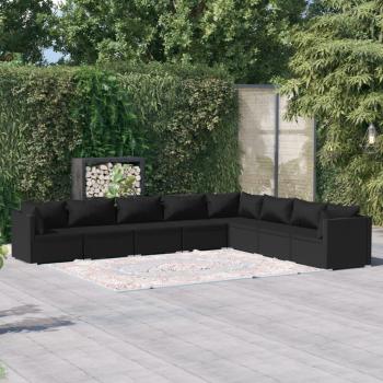ARDEBO.de - 8-tlg. Garten-Lounge-Set mit Kissen Poly Rattan Schwarz