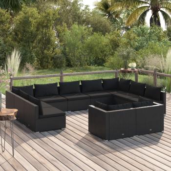 ARDEBO.de - 11-tlg. Garten-Lounge-Set mit Kissen Schwarz Poly Rattan