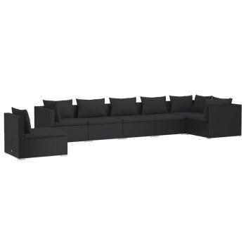 7-tlg. Garten-Lounge-Set mit Kissen Poly Rattan Schwarz