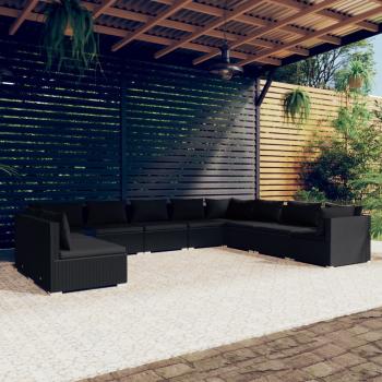 ARDEBO.de - 10-tlg. Garten-Lounge-Set mit Kissen Schwarz Poly Rattan