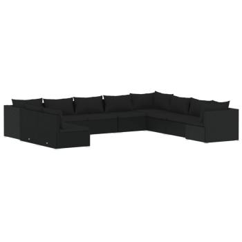 10-tlg. Garten-Lounge-Set mit Kissen Schwarz Poly Rattan