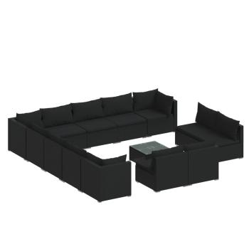 14-tlg. Garten-Lounge-Set mit Kissen Schwarz Poly Rattan