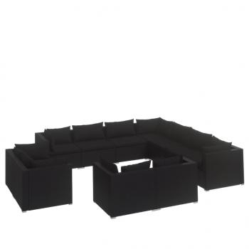 11-tlg. Garten-Lounge-Set mit Kissen Schwarz Poly Rattan