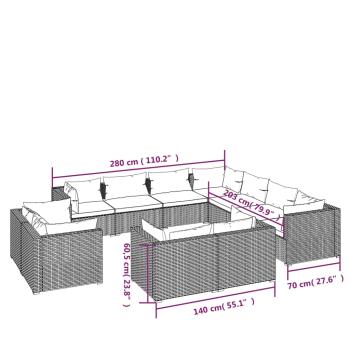 11-tlg. Garten-Lounge-Set mit Kissen Schwarz Poly Rattan