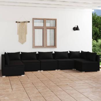 ARDEBO.de - 7-tlg. Garten-Lounge-Set mit Kissen Poly Rattan Schwarz