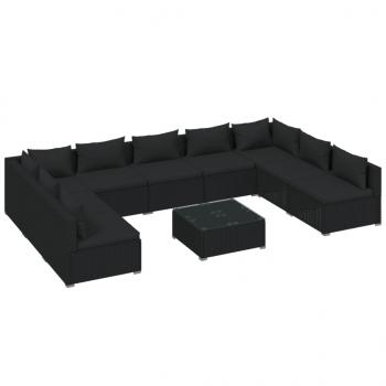 10-tlg. Garten-Lounge-Set mit Kissen Poly Rattan Schwarz