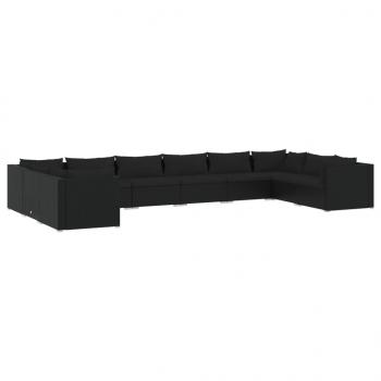 10-tlg. Garten-Lounge-Set mit Kissen Poly Rattan Schwarz