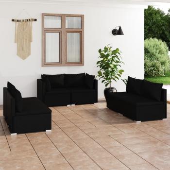 ARDEBO.de - 6-tlg. Garten-Lounge-Set mit Kissen Poly Rattan Schwarz