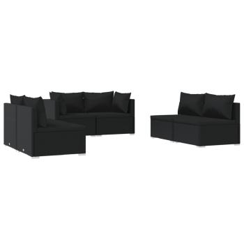 6-tlg. Garten-Lounge-Set mit Kissen Poly Rattan Schwarz