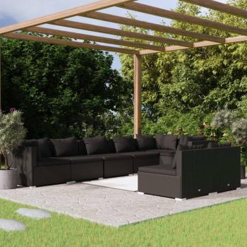 ARDEBO.de - 8-tlg. Garten-Lounge-Set mit Kissen Schwarz Poly Rattan