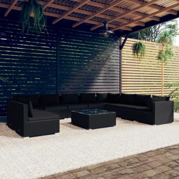 ARDEBO.de - 11-tlg. Garten-Lounge-Set mit Kissen Schwarz Poly Rattan