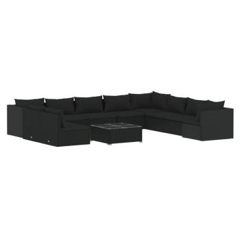 11-tlg. Garten-Lounge-Set mit Kissen Schwarz Poly Rattan