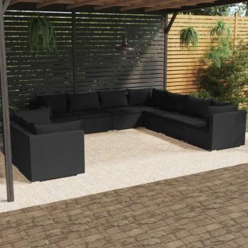 ARDEBO.de - 9-tlg. Garten-Lounge-Set mit Kissen Schwarz Poly Rattan