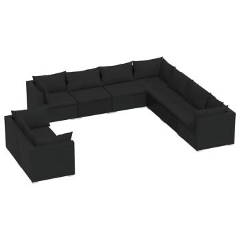 9-tlg. Garten-Lounge-Set mit Kissen Schwarz Poly Rattan