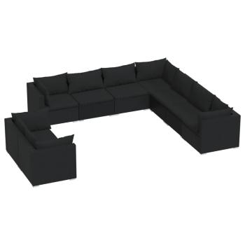 9-tlg. Garten-Lounge-Set mit Kissen Schwarz Poly Rattan
