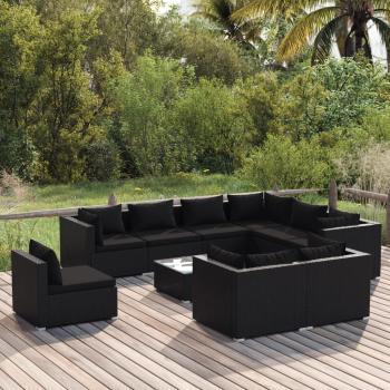 ARDEBO.de - 10-tlg. Garten-Lounge-Set mit Kissen Poly Rattan Schwarz