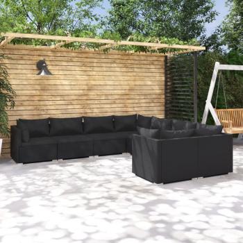 ARDEBO.de - 8-tlg. Garten-Lounge-Set mit Kissen Poly Rattan Schwarz