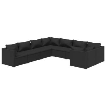 8-tlg. Garten-Lounge-Set mit Kissen Poly Rattan Schwarz