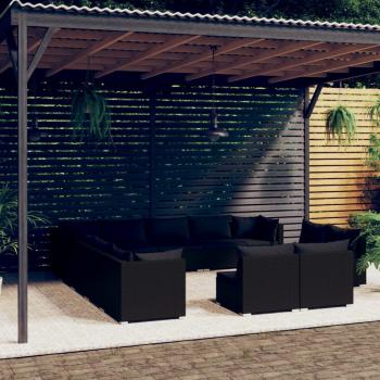 ARDEBO.de - 13-tlg. Garten-Lounge-Set mit Kissen Schwarz Poly Rattan